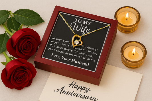 Forever Love Necklace in gift box with message card – best anniversary gift for wife from husband
