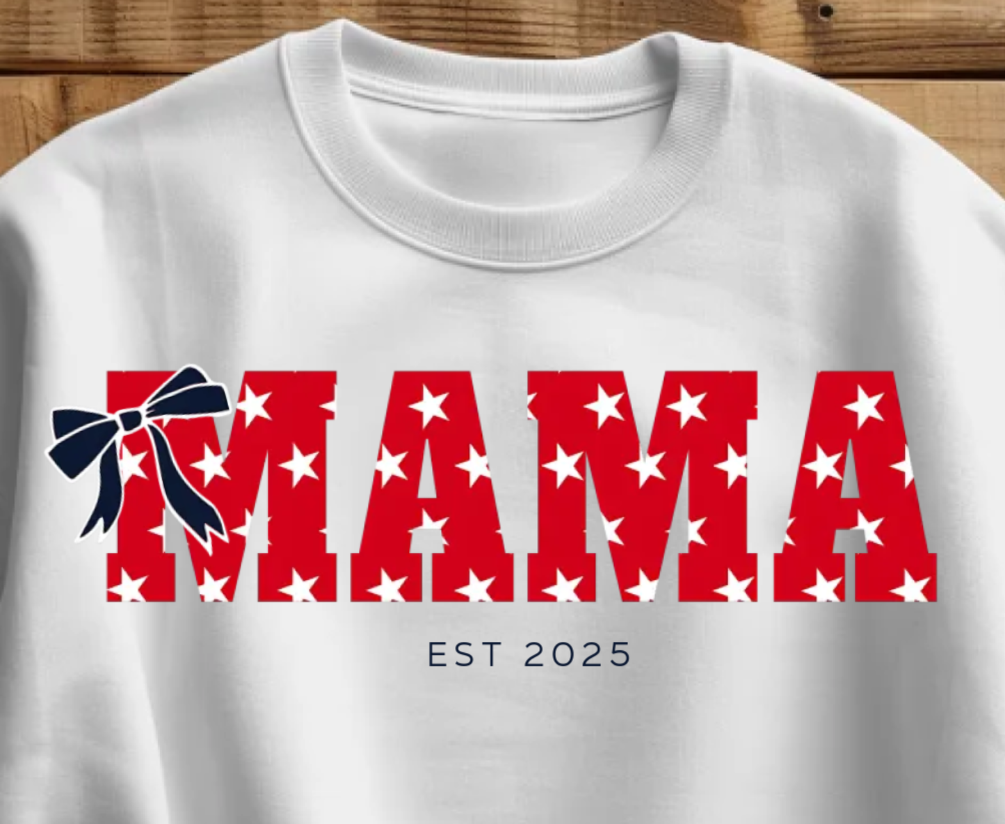 Mama Custom Sweatshirt Patriotic Stars with Coquette and Red Background