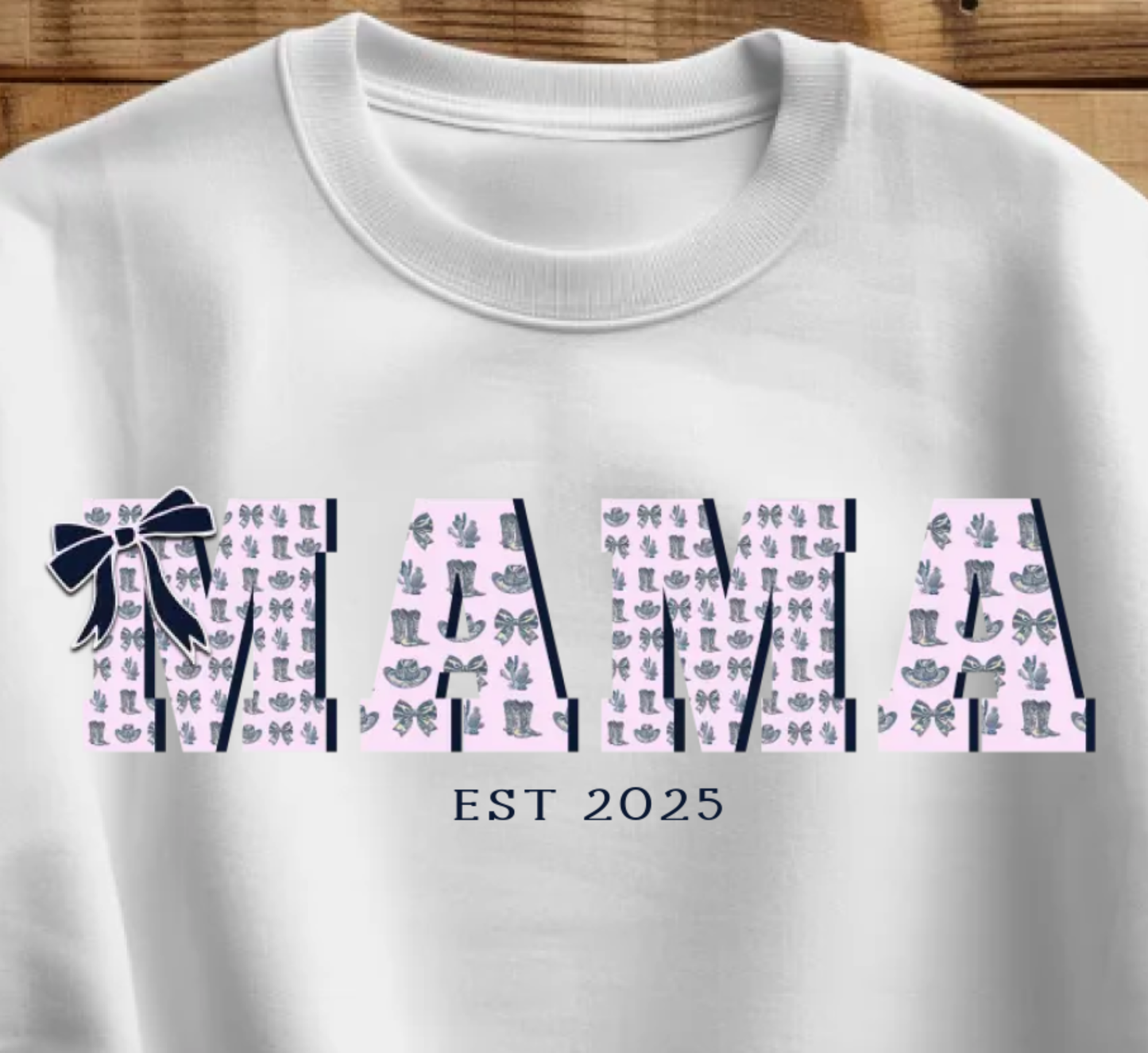 Mama Custom Crewneck Powder Pink Western Style with Coquette