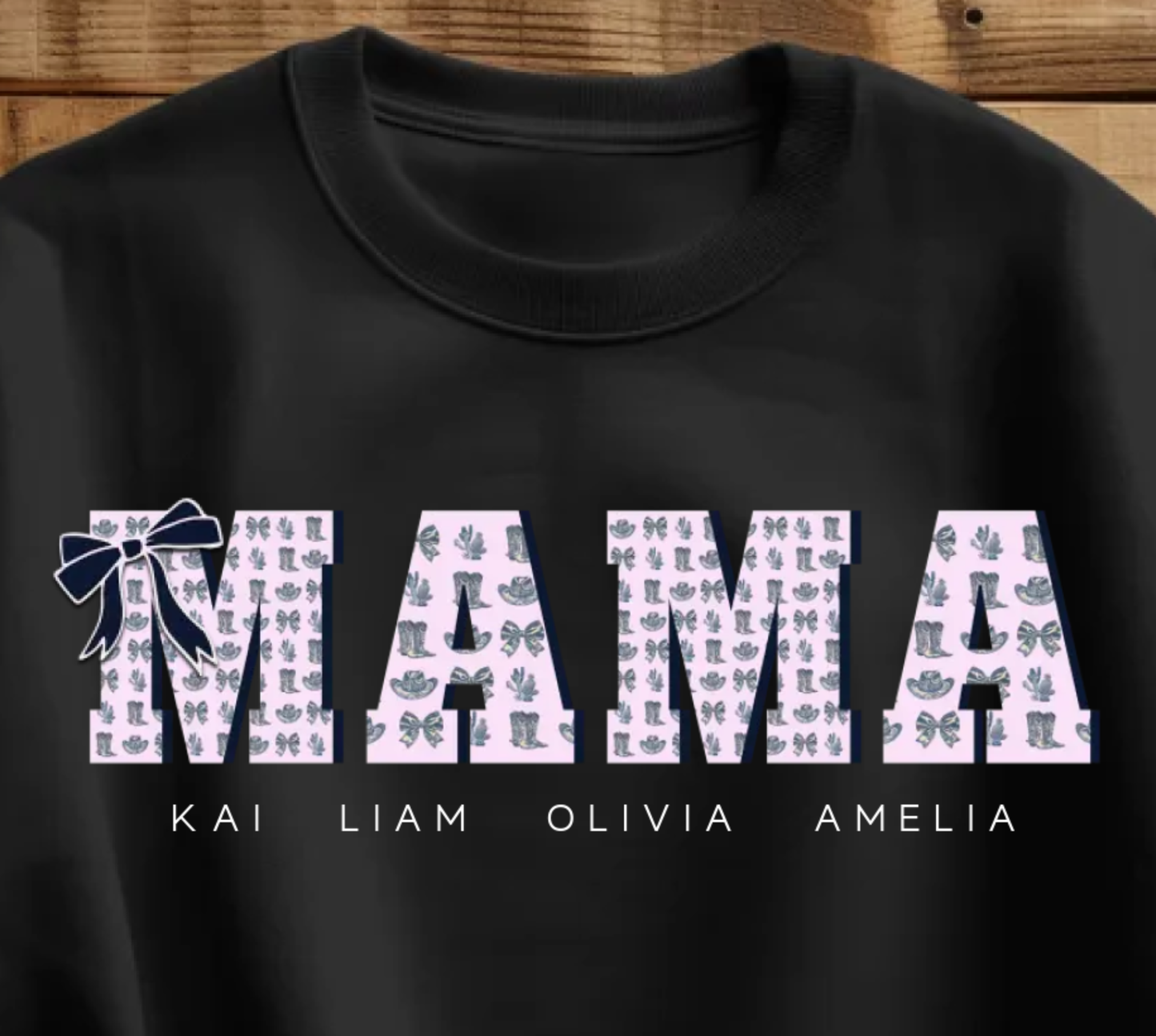 Mama Custom Crewneck Powder Pink Western Style with Coquette