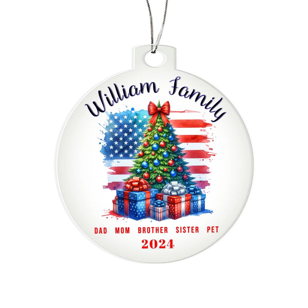 Personalized Patriotic Christmas Ornament | Custom Family Name Holiday Keepsake