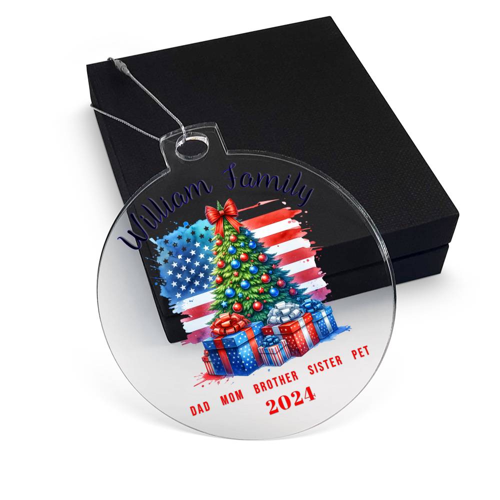 Personalized Patriotic Christmas Ornament | Custom Family Name Holiday Keepsake