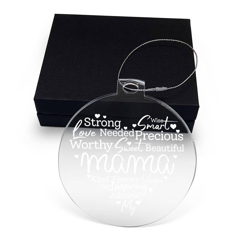 My Mama Word Heart White Personalized Acrylic Ornament