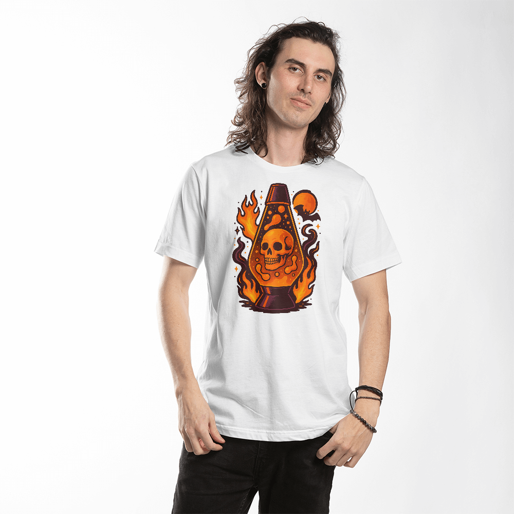 Skull Lava Lamp T-Shirt – Halloween Fire Glow Design