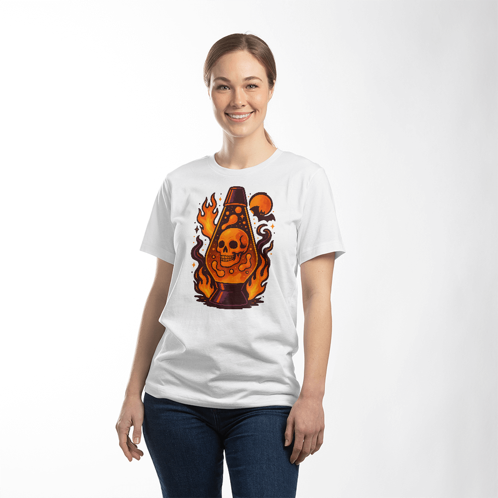 Skull Lava Lamp T-Shirt – Halloween Fire Glow Design