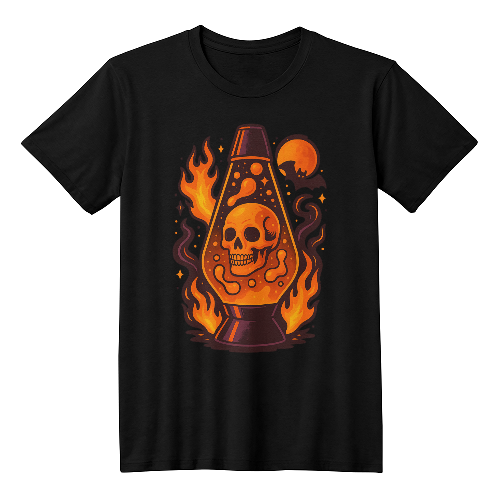 Skull Lava Lamp T-Shirt – Halloween Fire Glow Design
