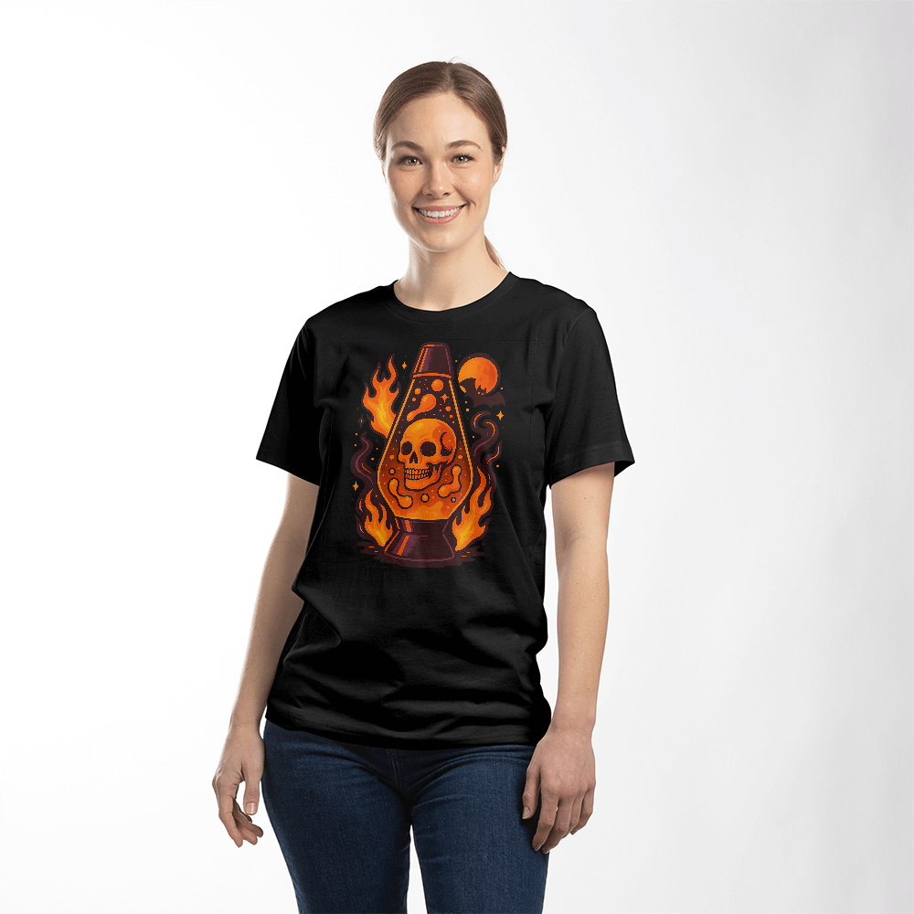 Skull Lava Lamp T-Shirt – Halloween Fire Glow Design