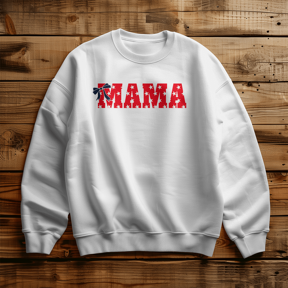 Mama Custom Sweatshirt Patriotic Stars with Coquette and Red Background