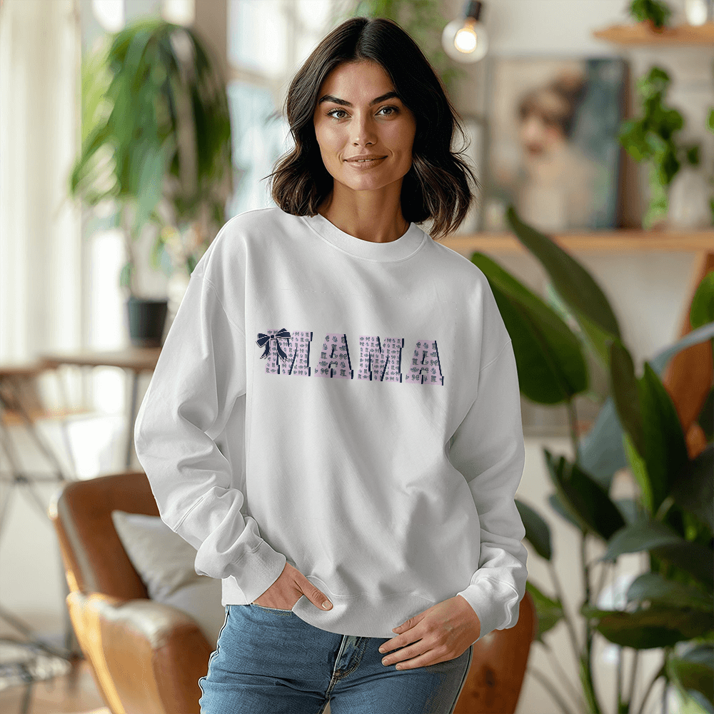 Mama Custom Crewneck Powder Pink Western Style with Coquette