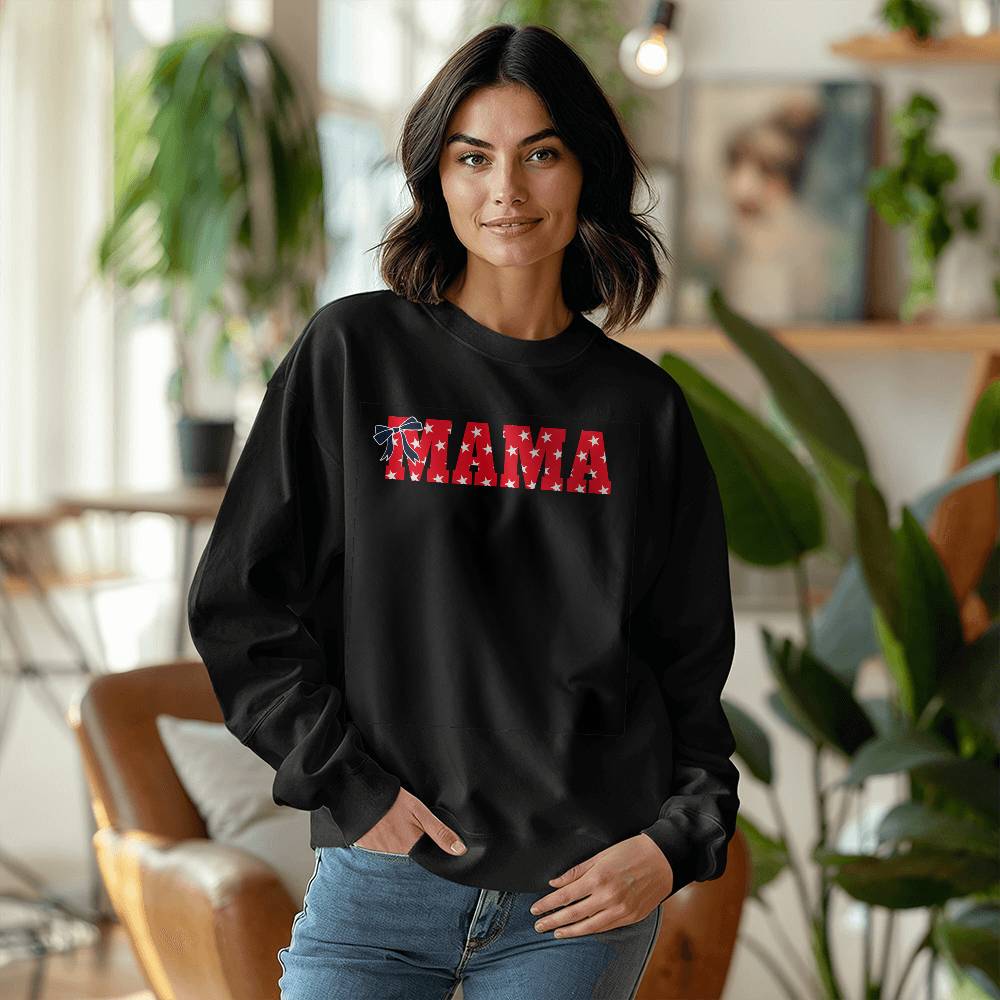 Mama Custom Sweatshirt Patriotic Stars with Coquette and Red Background