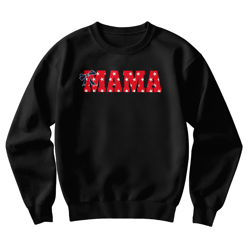 Mama Custom Sweatshirt Patriotic Stars with Coquette and Red Background