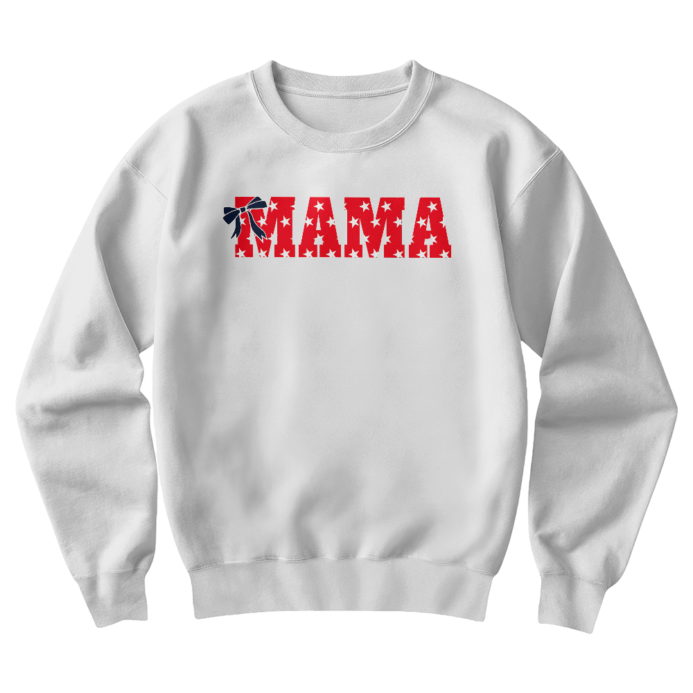 Mama Custom Sweatshirt Patriotic Stars with Coquette and Red Background