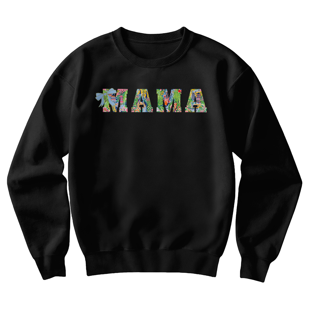 Mama Custom Crewneck Chinoiserie Pavilion Koi Garden Multicolor