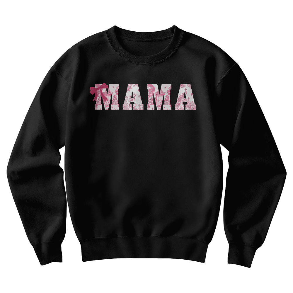 Mama Custom Crewneck Chinoiserie Pavilion Powder Pink with Coquette