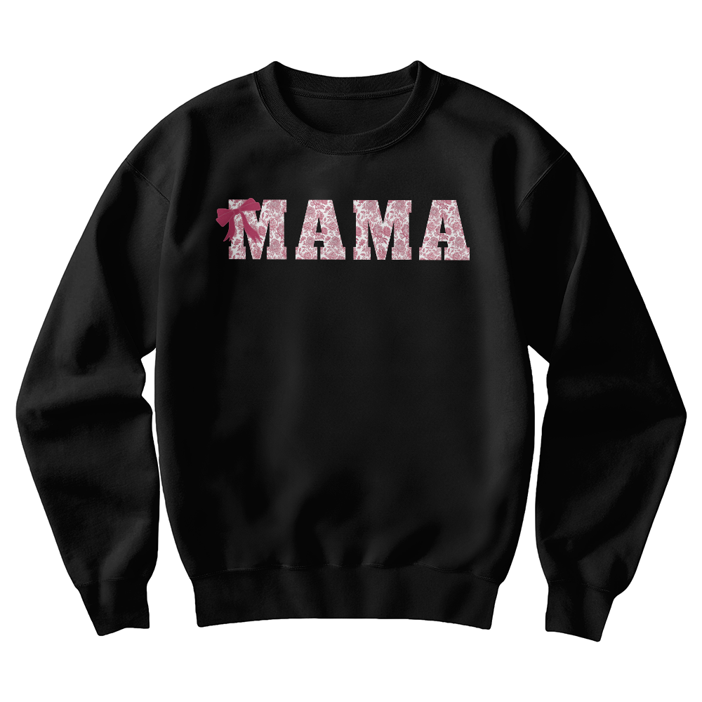 Mama Custom Crewneck Chinoiserie Powder Pink Peony Flower with Coquette
