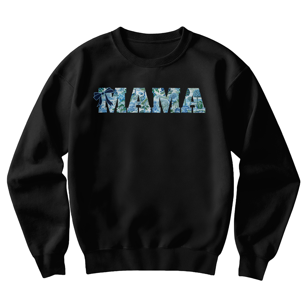 Mama Custom Sweatshirt Chinoiserie Pavilion Blue and Green