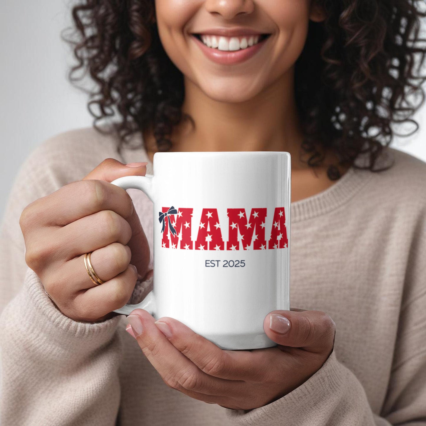 Mama Custom Mug Patriotic Stars Red Background With Photo 11oz & 15oz