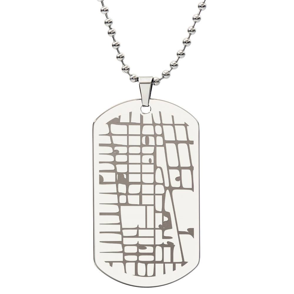 Custom Engraved Dog Tag Map Necklace with Ball Chain
