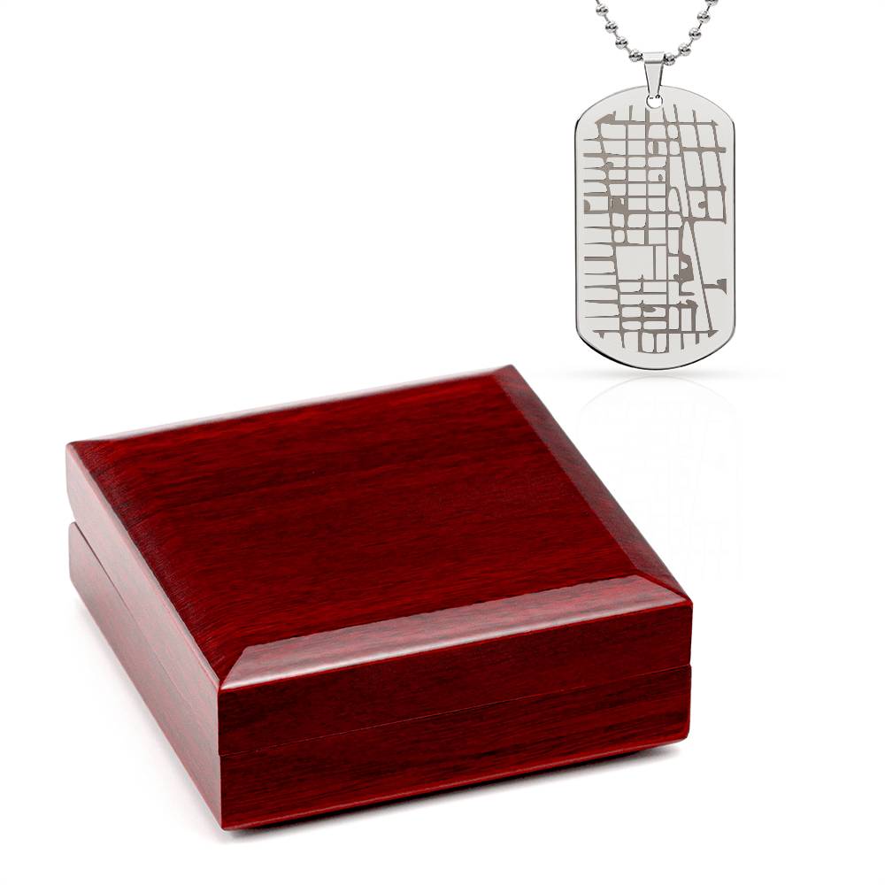 Custom Engraved Dog Tag Map Necklace with Ball Chain