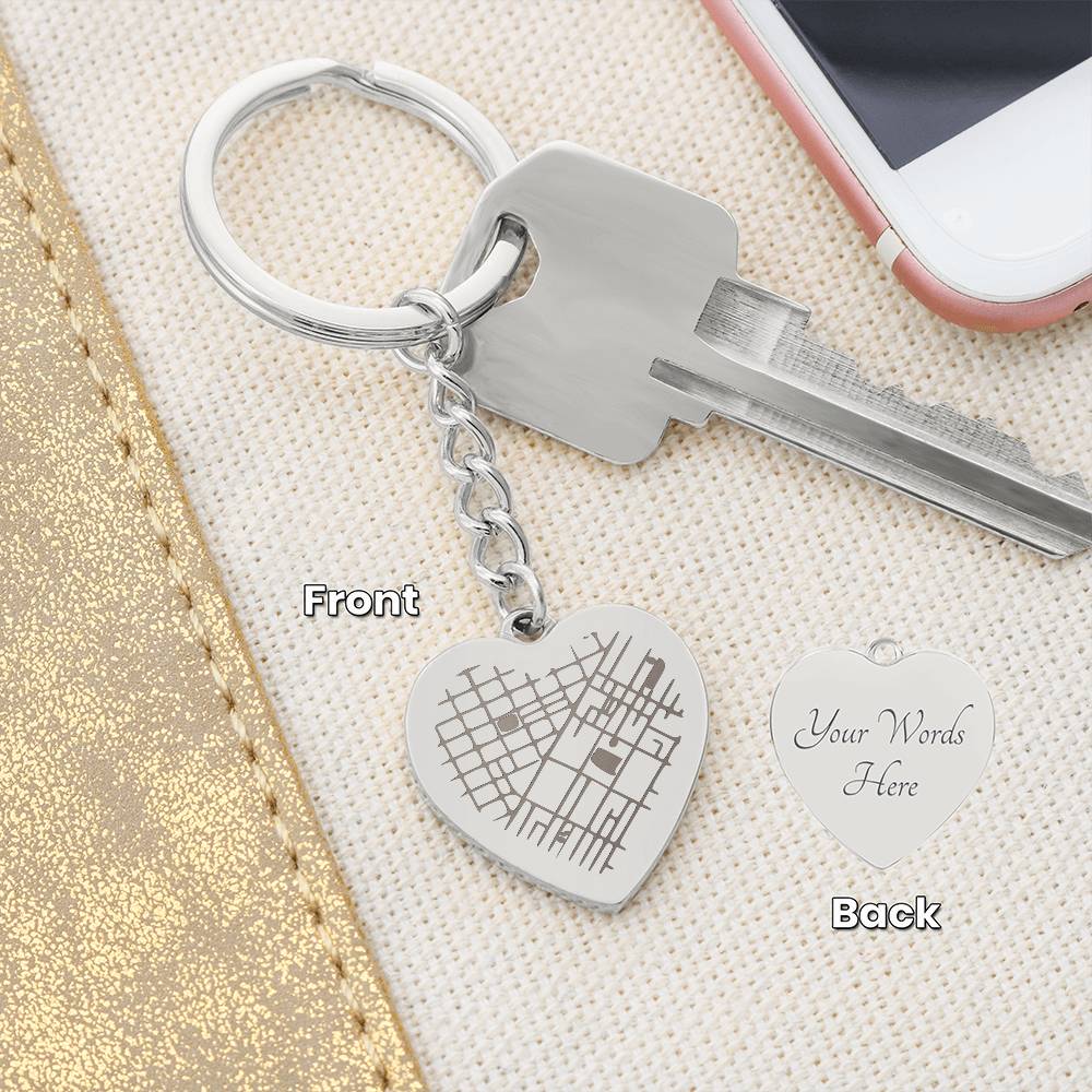Custom Engraved Map on Heart Keychain