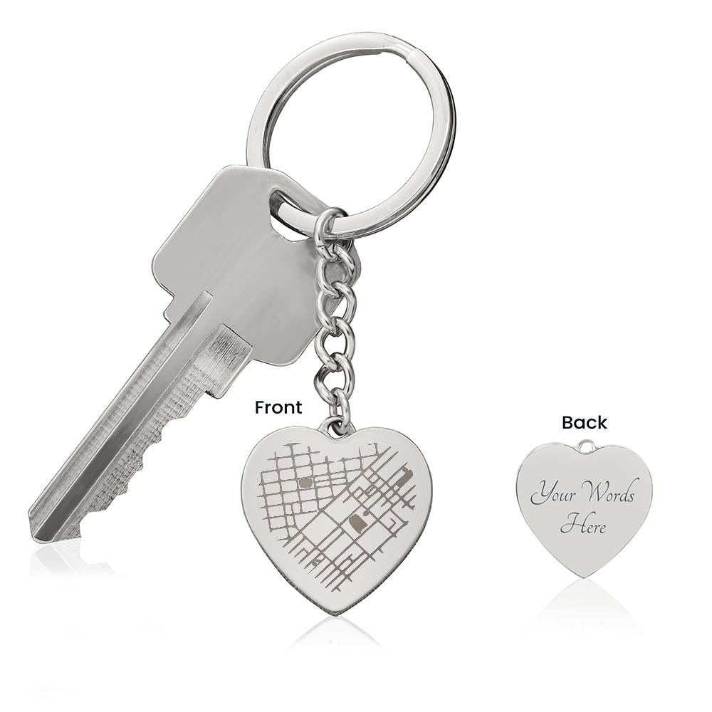 Custom Engraved Map on Heart Keychain