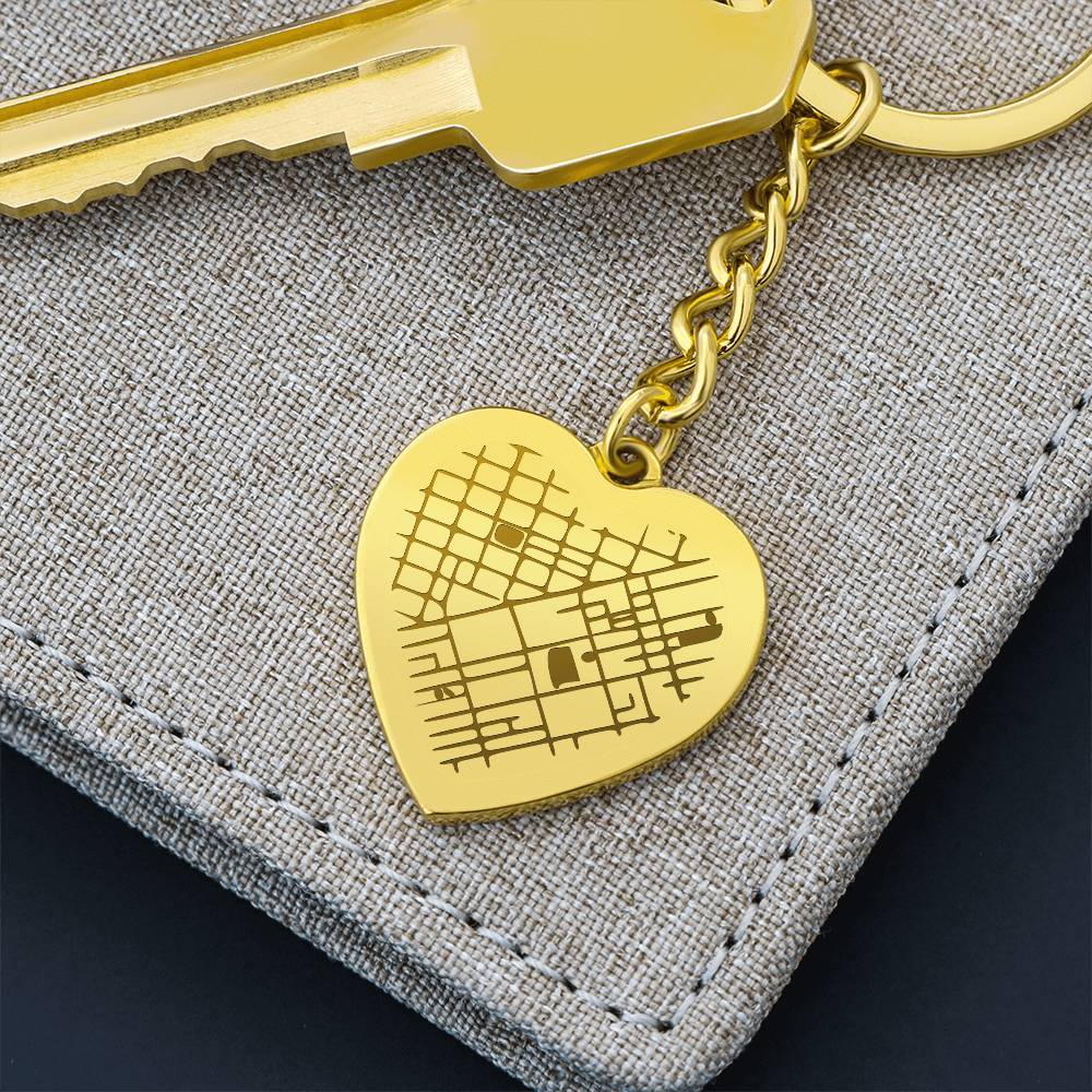 Custom Engraved Map on Heart Keychain