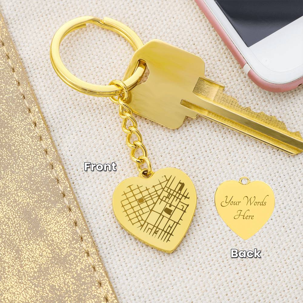 Custom Engraved Map on Heart Keychain