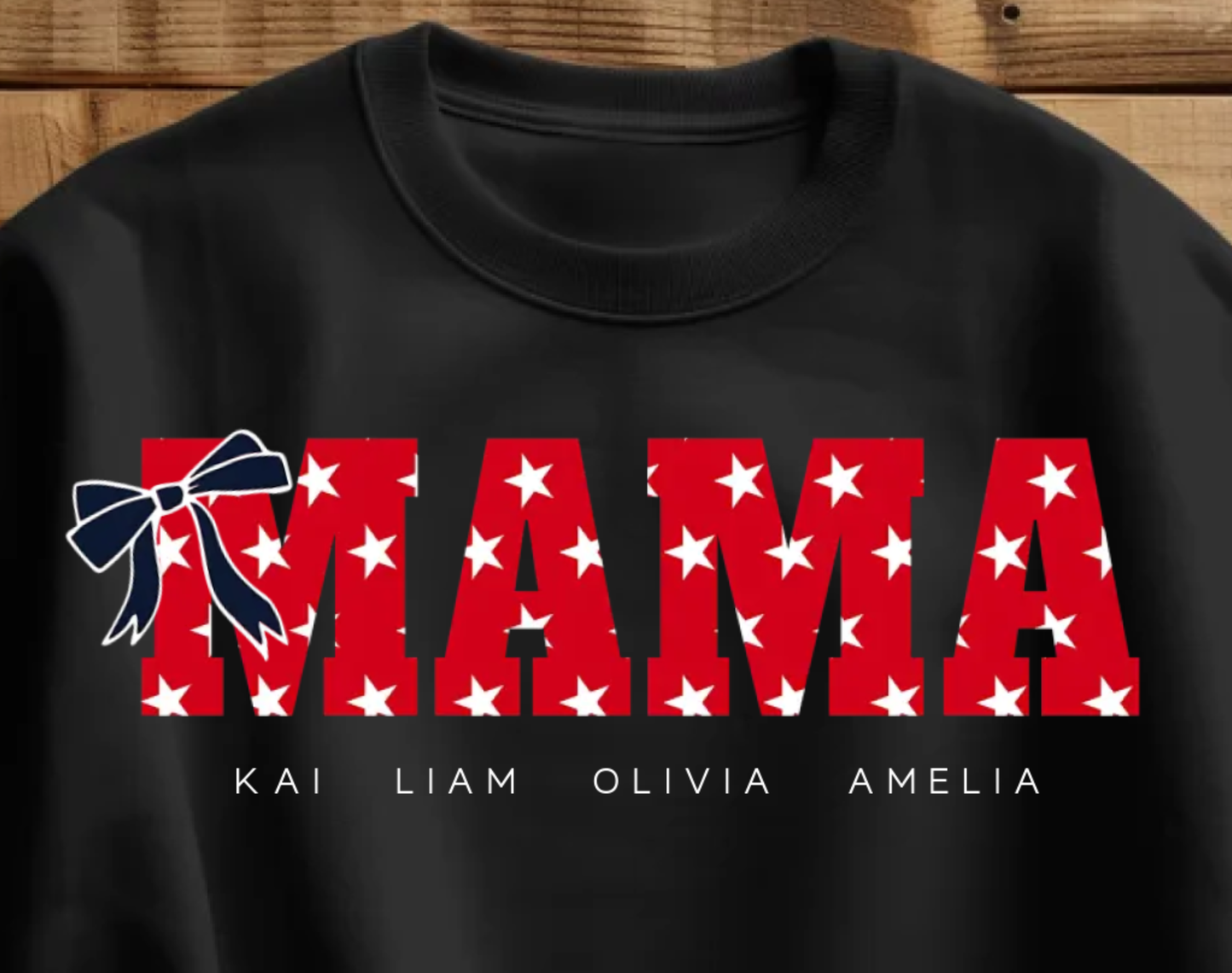 Mama Custom Sweatshirt Patriotic Stars with Coquette and Red Background