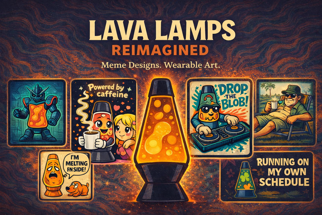 Lava lamp meme designs reimagined as wearable art