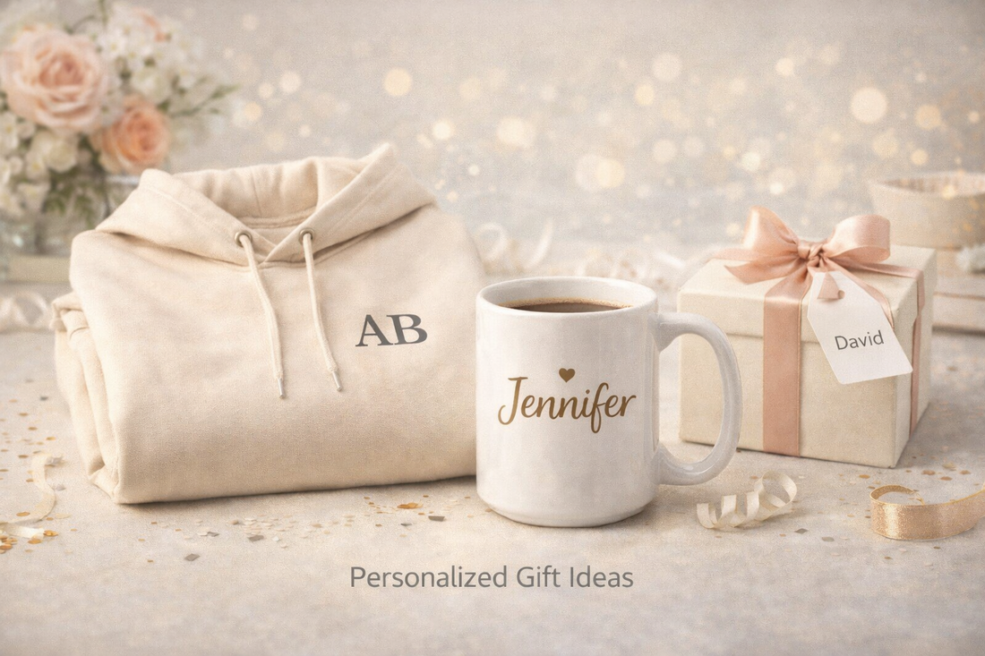 Personalized gift ideas featuring custom apparel and drinkware for meaningful occasions
