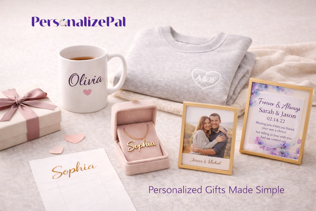 PersonalizePal showcasing a curated collection of personalized gifts across apparel, drinkware, and keepsakes