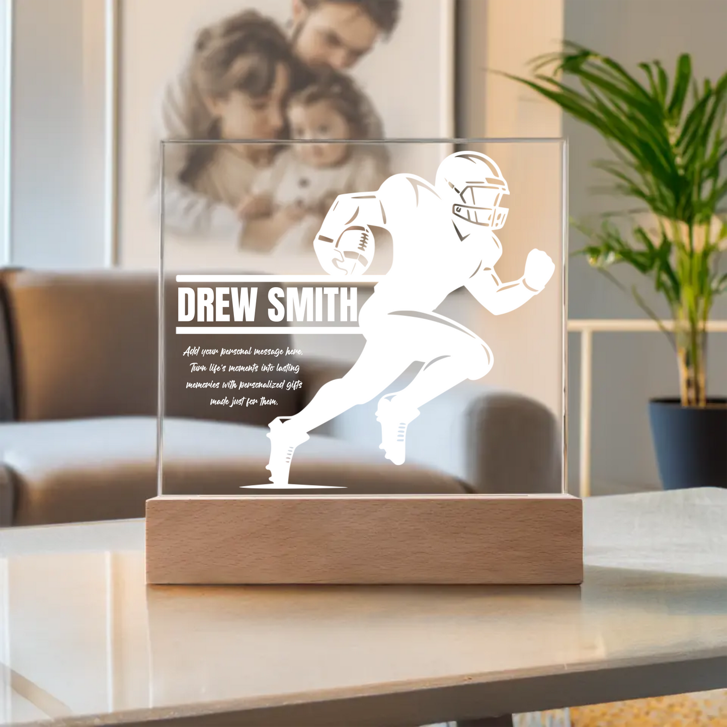 Football Player Running Engraved Acrylic Plaque