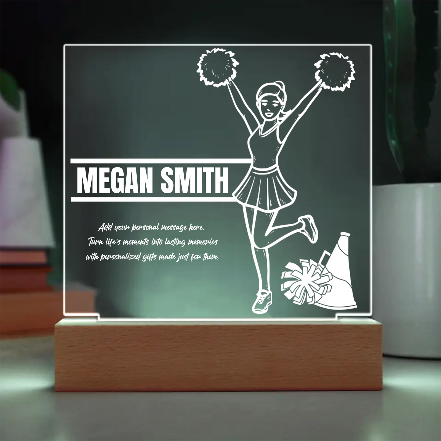 Cheerleader with Megaphone Engraved Acrylic Plaque