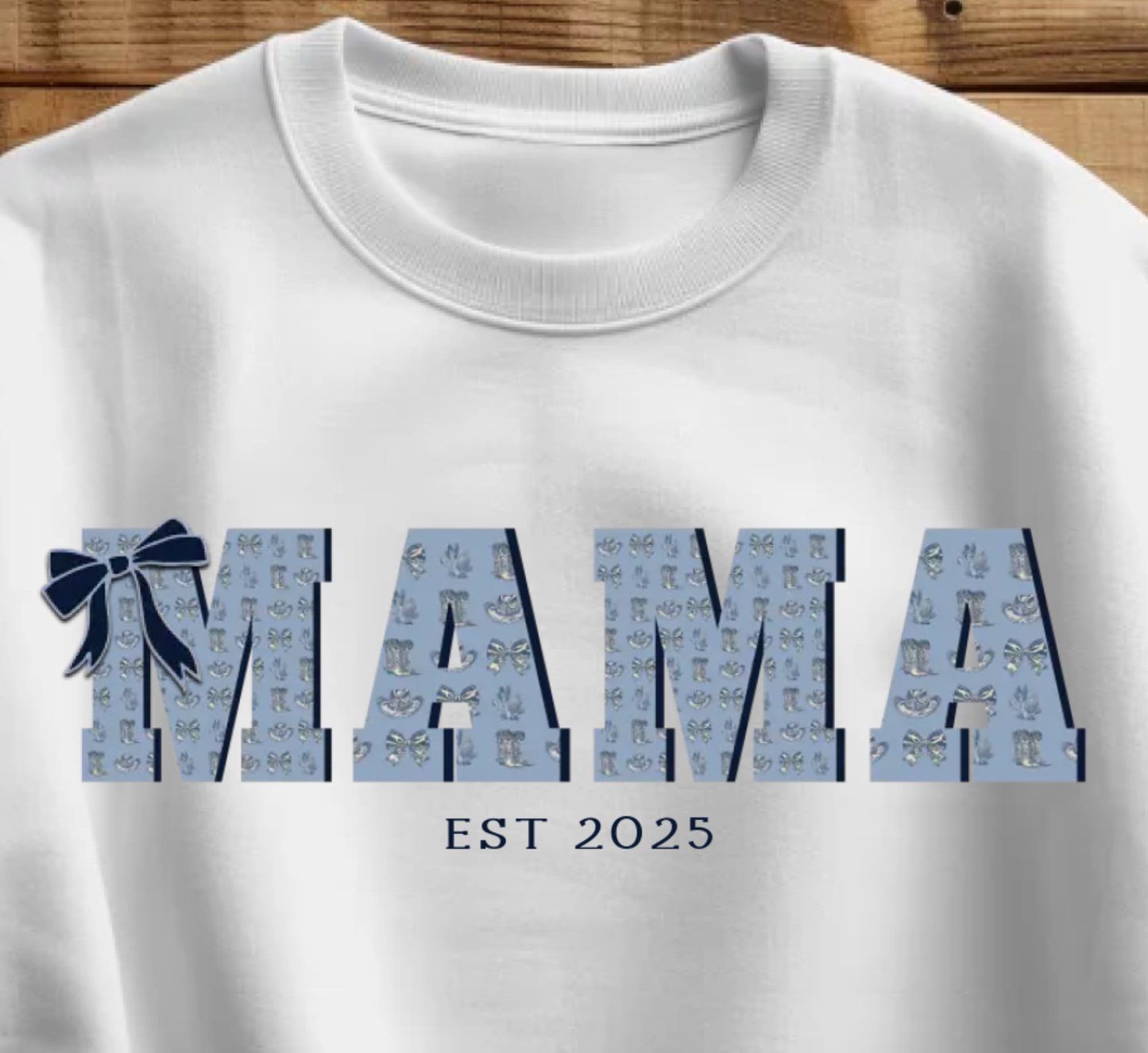 Mama  Crewneck Sweatshirt Blue Western Coquette Style