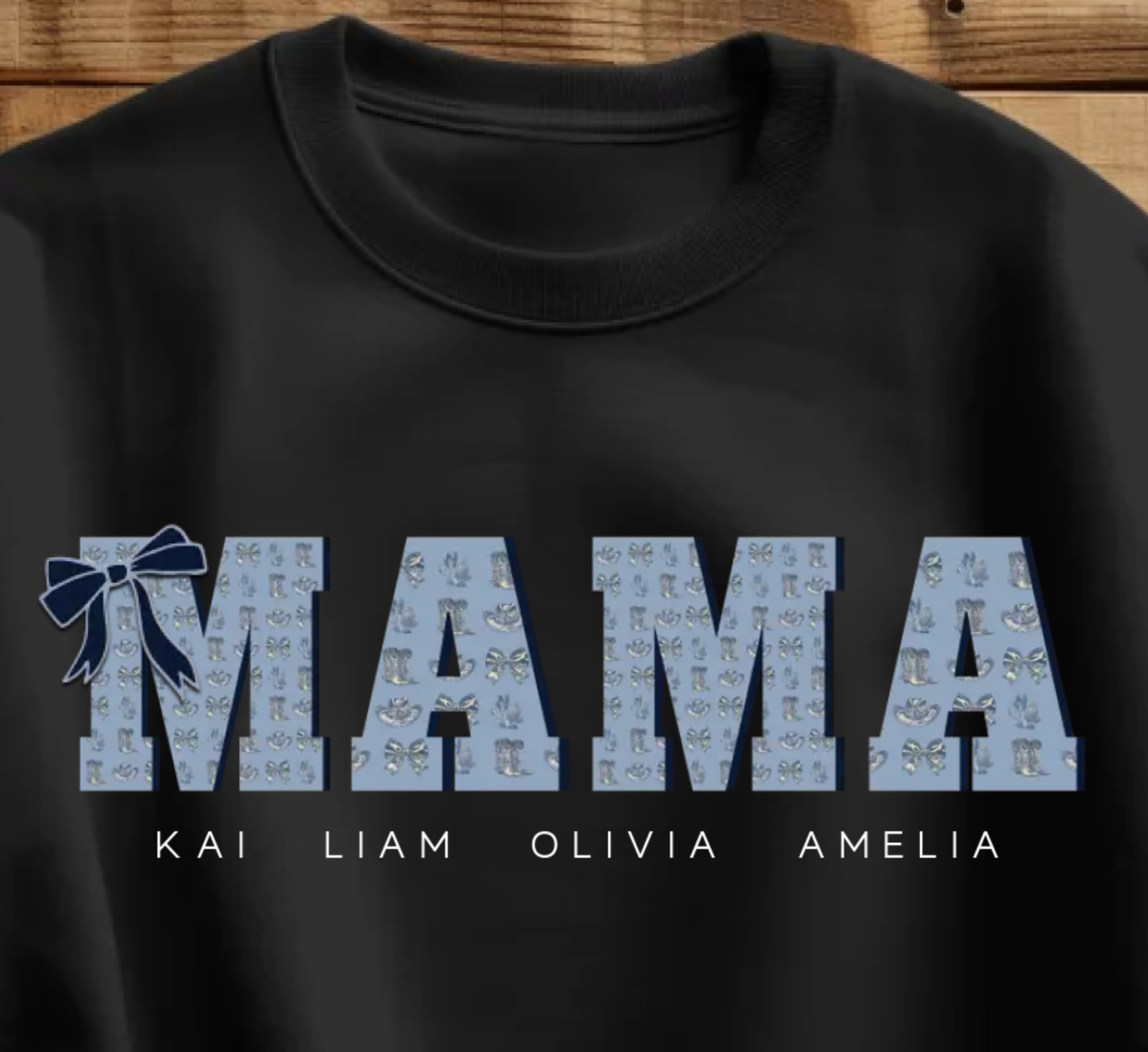 Mama  Crewneck Sweatshirt Blue Western Coquette Style