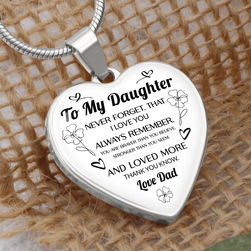 Gift From Father to Daughter Heart Pendant Necklace with Heartfelt Message