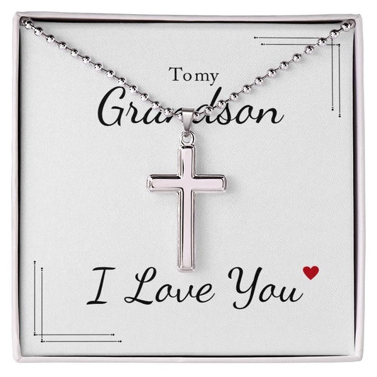 To My Grandson Artisan Crafted Stainless Steel Cross Jewelry Necklace