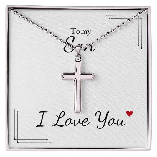 To my Son artisan crafted Stainless Cross with Ball Chain Jewelry Necklace