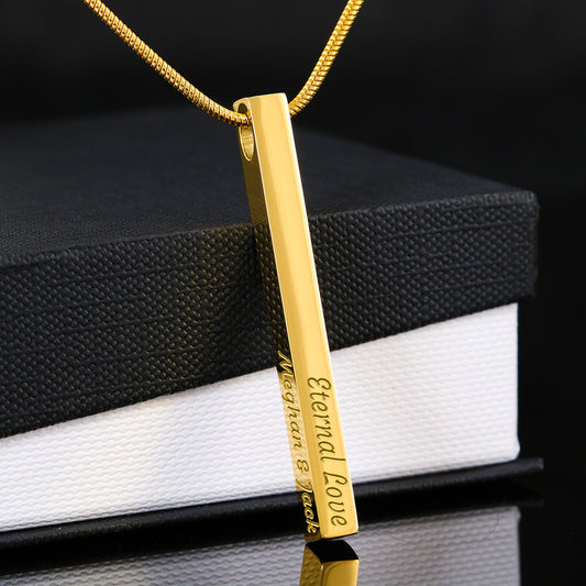 Vertical Bar Necklace Engraved 4 Sided