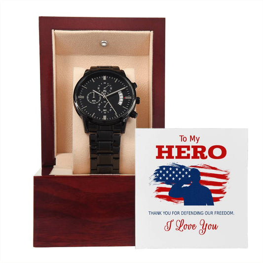 To My Hero  Black Chronograph Watch