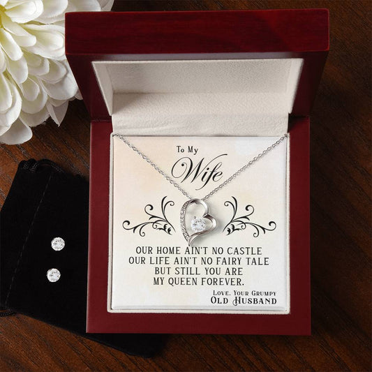 My wife queen forever - Forever Love Necklace and Earring Set