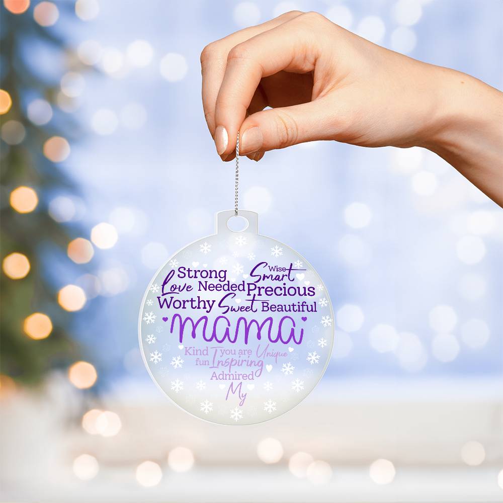 My Mama Word Heart Purple Personalized Acrylic Ornament