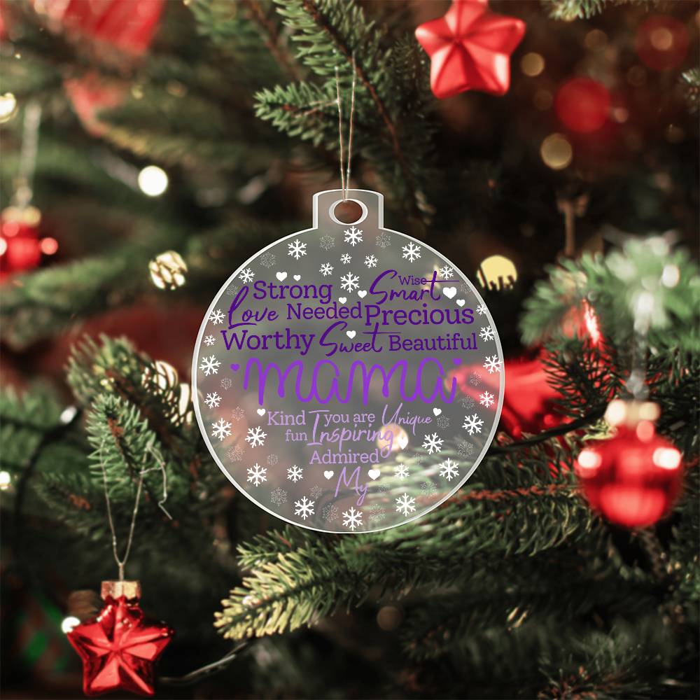 My Mama Word Heart Purple Personalized Acrylic Ornament