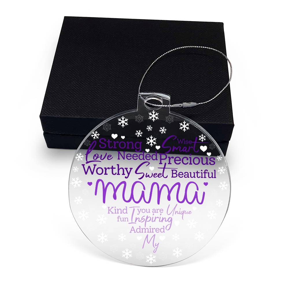 My Mama Word Heart Purple Personalized Acrylic Ornament