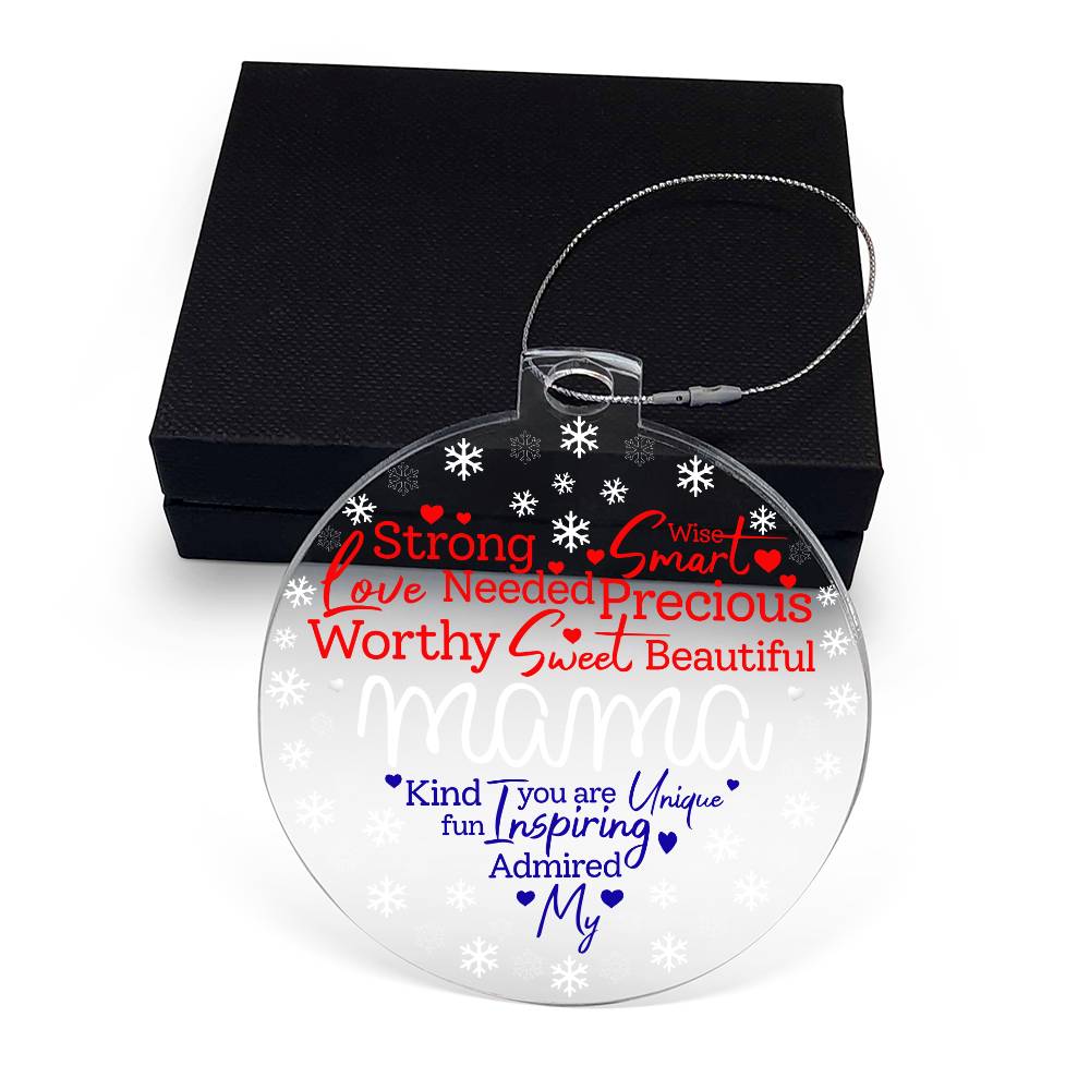 My Mama Word Heart Patriotic Personalized Acrylic Ornament