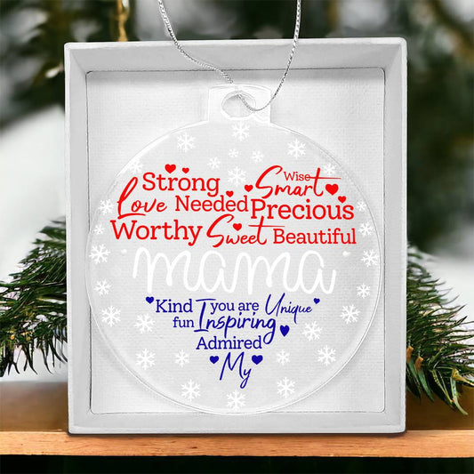 My Mama Word Heart Patriotic Personalized Acrylic Ornament