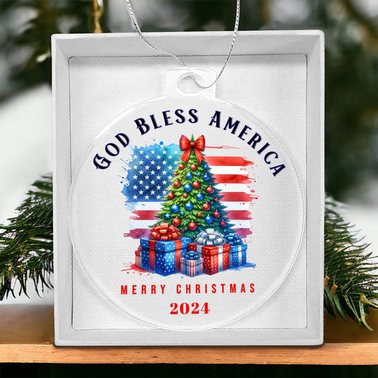 Patriotic God Bless America Christmas Personalized Acrylic Ornament