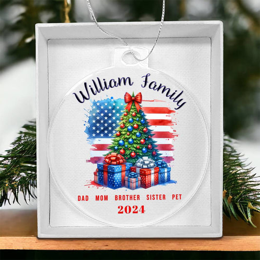 Patriotic Family Name Christmas 2024 Personalized Acrylic Ornament