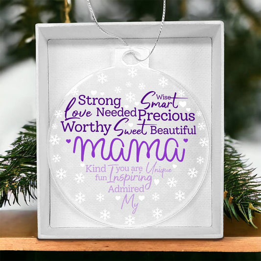 My Mama Word Heart Purple Personalized Acrylic Ornament