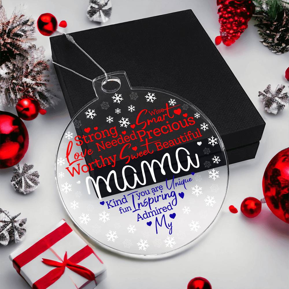 My Mama Word Heart Patriotic Personalized Acrylic Ornament